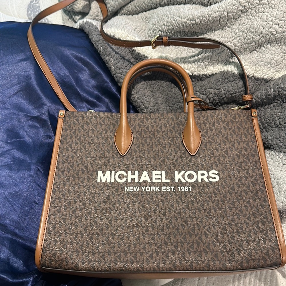 Michael Kors Brown and Tan Satchel with Leather Trim